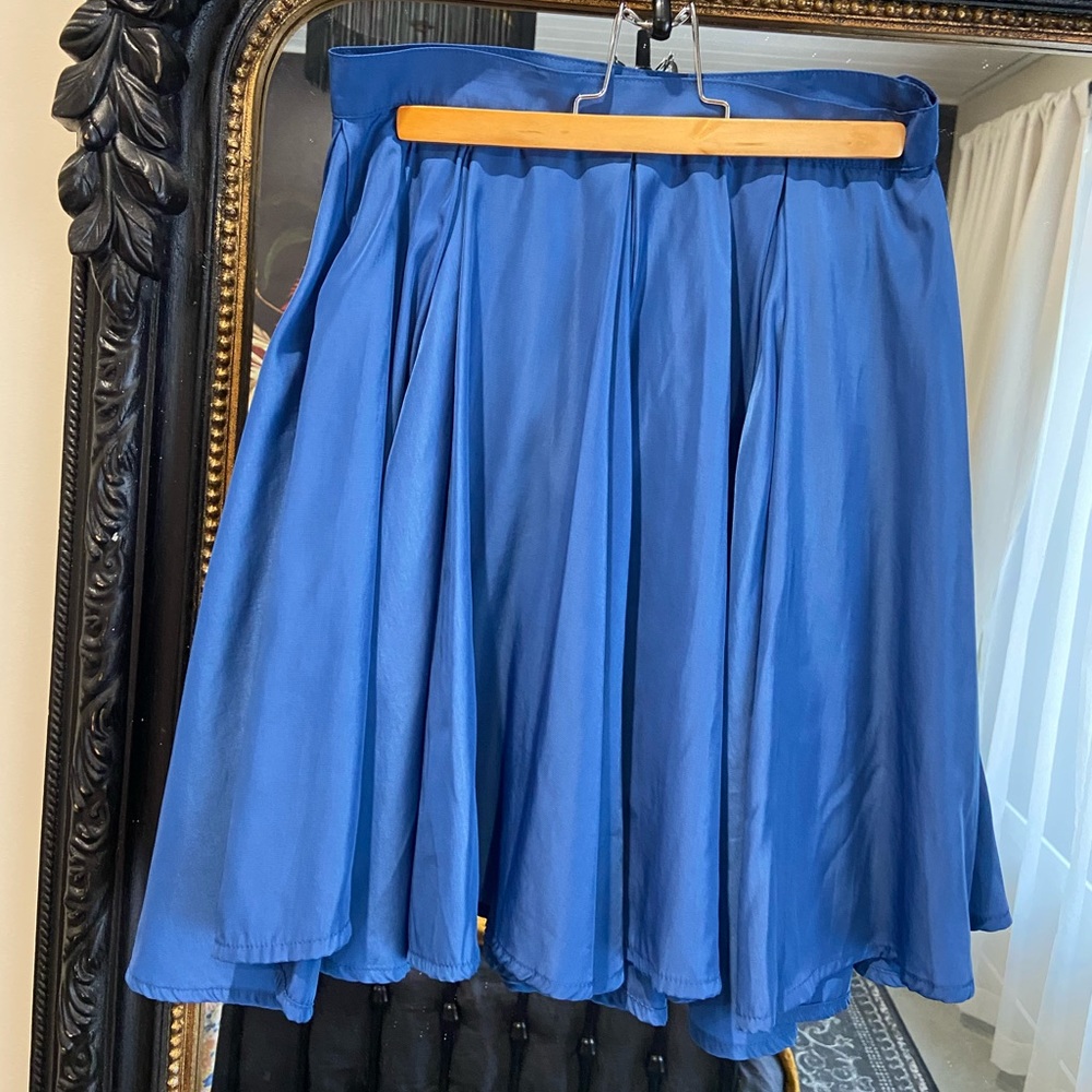 Blue, pleated, skater skirt